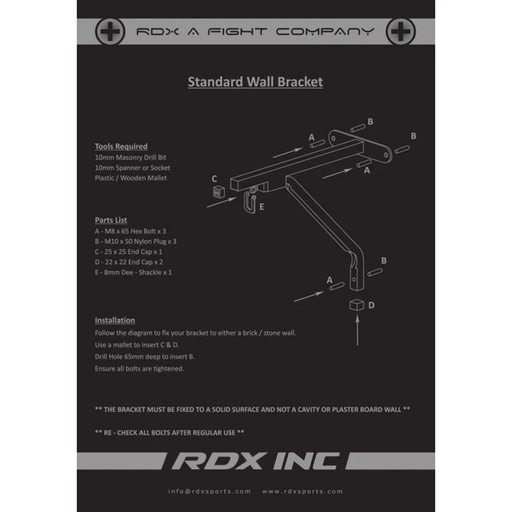 RDX X1 Punch Bag Steel Wall Bracket - Peak Home Fit